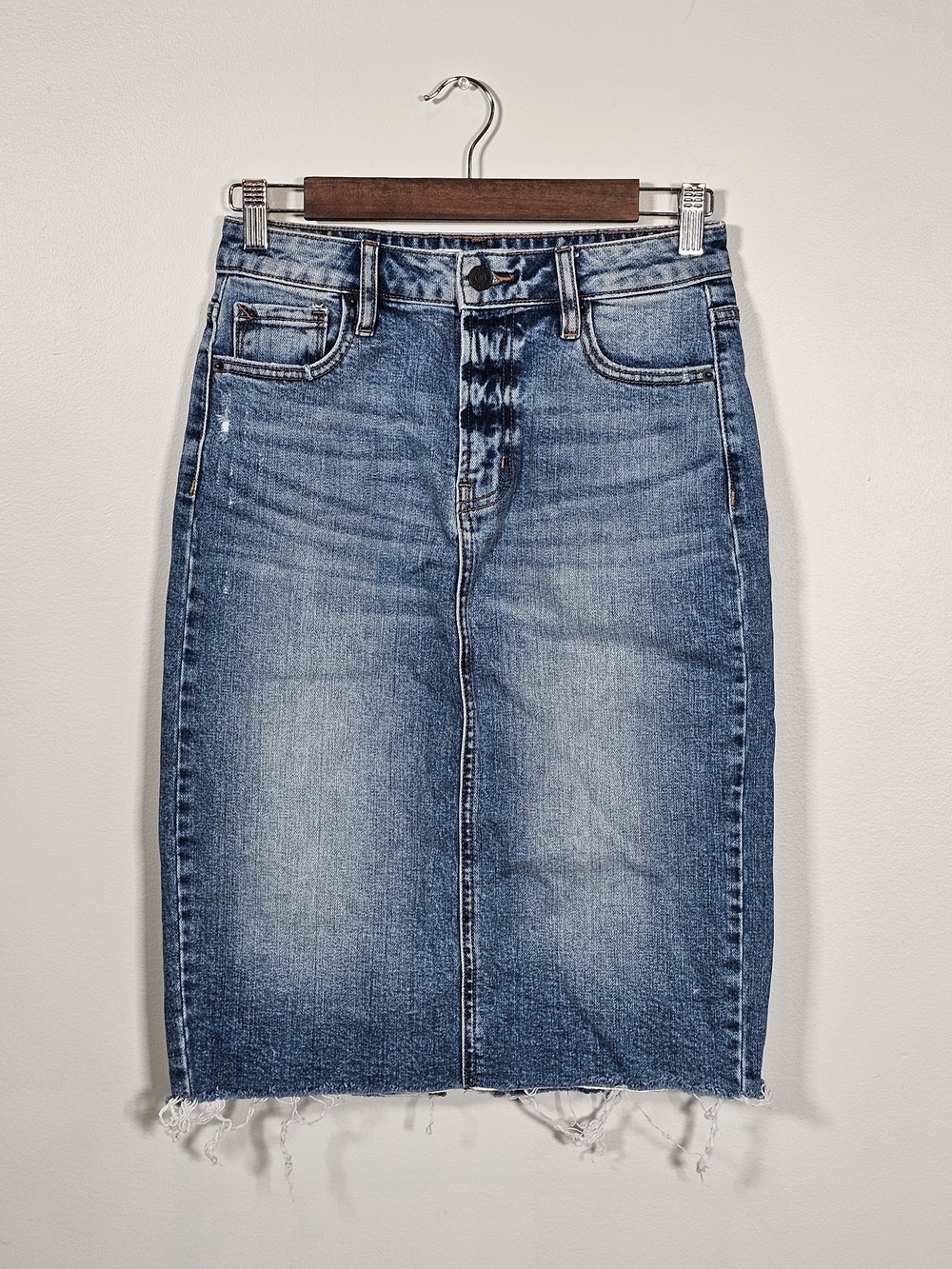 Hidden Classic Distressed Blue Denim Pencil Skirt Sz S